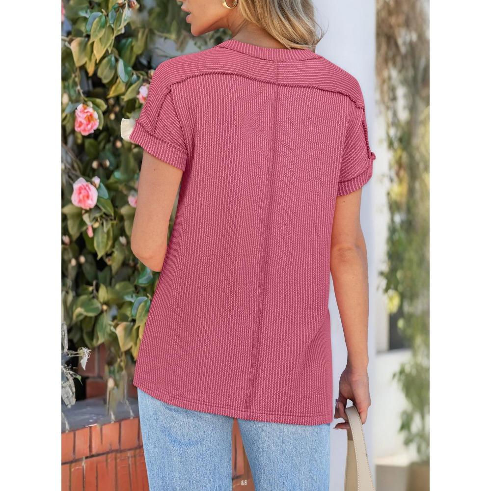 Summer New Round Neck Outer Seam Twisted Strip Short Sleeved Simple Loose T-shirt for Women