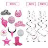 Western Cowgirl Party Hanging Decorations, Disco Birthday Party Decor Supplies - Hot Pink Happy Birthday Banner, Hanging Swirls for Bachelorette