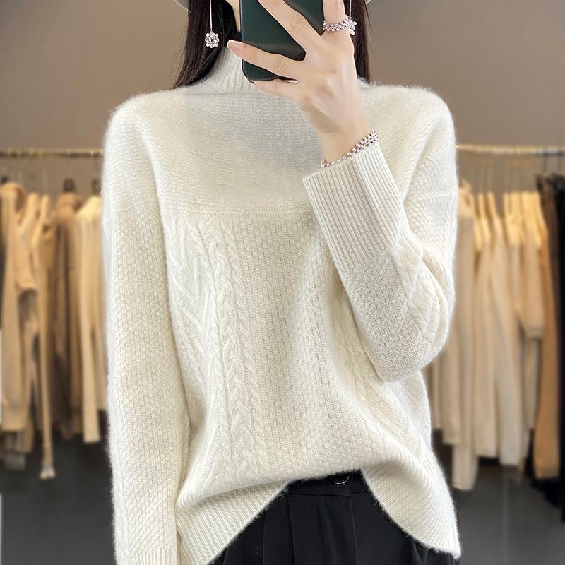 Semi-turtleneck Autumn and Winter Soft Waxy Warm Loose Versatile Pullover Top