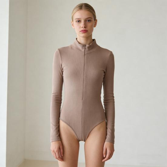 Damskie body z długim rękawem, golf, zapinane na pół zamek, modelujące sylwetkę, seksowne, do jogi, na trening, kombinezon