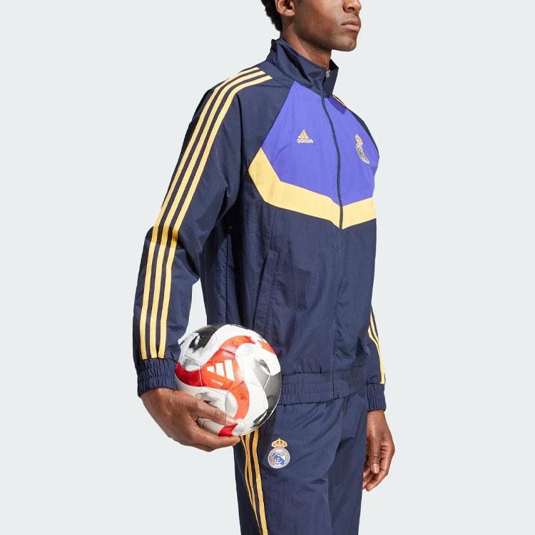 New Adidas Real Madrid Woven Track Top Retro Sports Stand Collar Jackets Men's Ink Blue IU2078