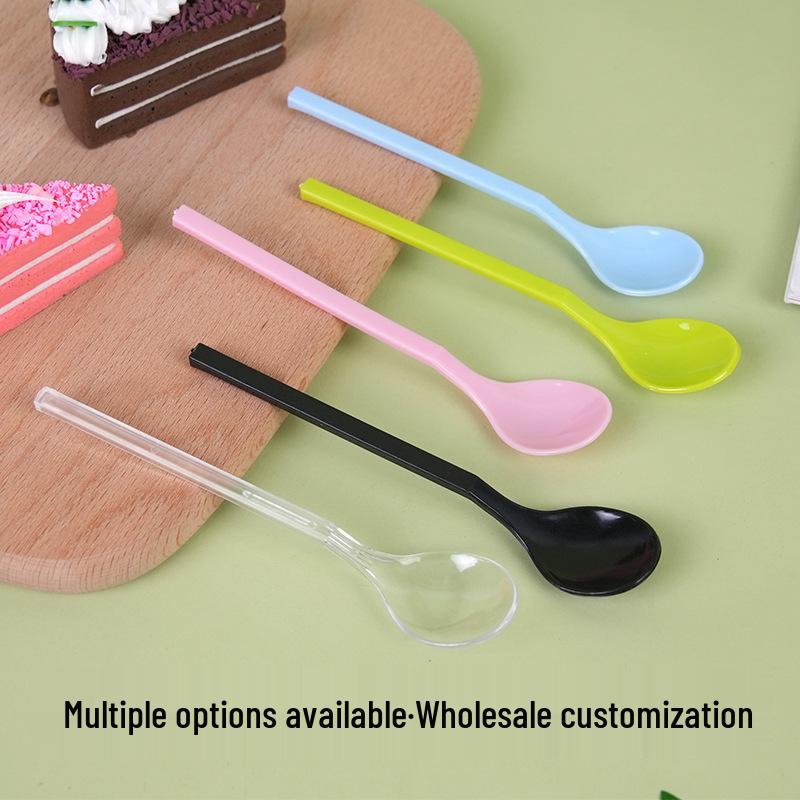 Disposable Long Handle Plastic Spoon for Fruit Salad, Cake, Ice Cream, and Yogurt - 13 Cm