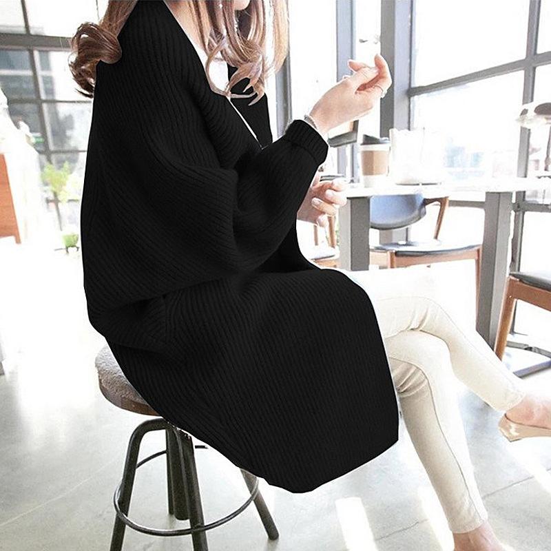 Autumn and Winter  Women's Sweater Cardigan Jacket Medium Long Loose Casual with Bat Sleeves Irregular Design