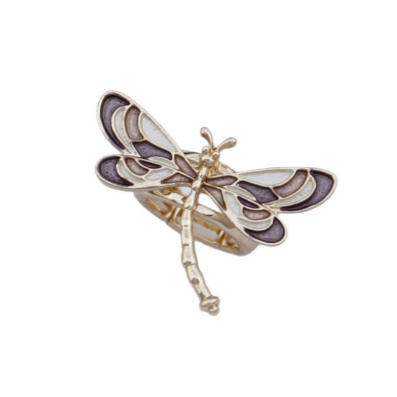 New Enamel Color Dragonfly Elastic Ring Women's Creative Design Color Dragonfly Adjustable Ring