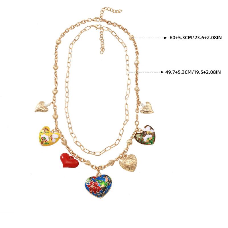 2Pcs/Set Bohemia Heart-Shaped Flower Pendant Multi-Layer Necklace For Women Summer Vacation Style Party Jewelry Neck Accessories