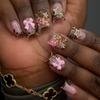 24Pcs Y2K Punk Short Duck Shaped Press On Nails Rose Pink Black French Tips With Diamond Star Flower Decor Fake Nails