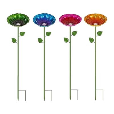 4Pcs Metal Flower Bird Baths Garden Stake Bee Water Feeder