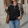 Autumn New Casual and Personalized Street Style Semi High Collar Open Collar Patchwork Leopard Print Hoodie for Women