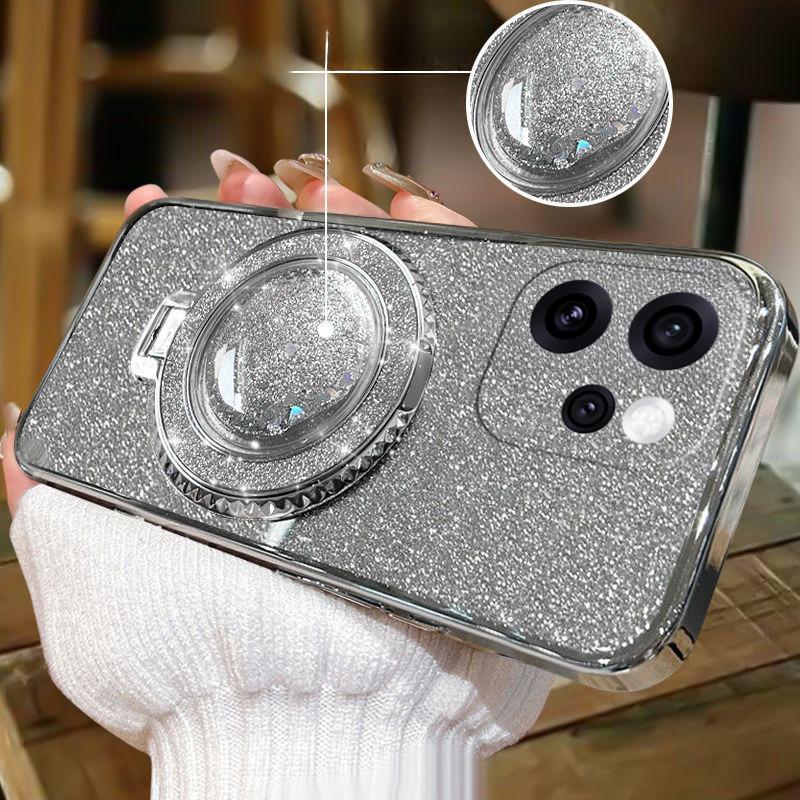 For OPPO Reno 15 Pro 15F Case with Liquid Glitter Quicksand Hourglass Stand Holder Luxury Shiny Gradient Plating Girls Slim