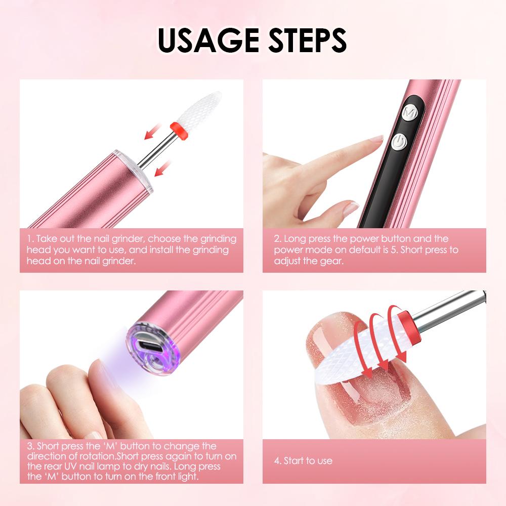 Professional Manicure Pedicure Kit Wireless Nail Drill Machine with UV Light Electric Nail File Set Nail Milling Cutter Polisher