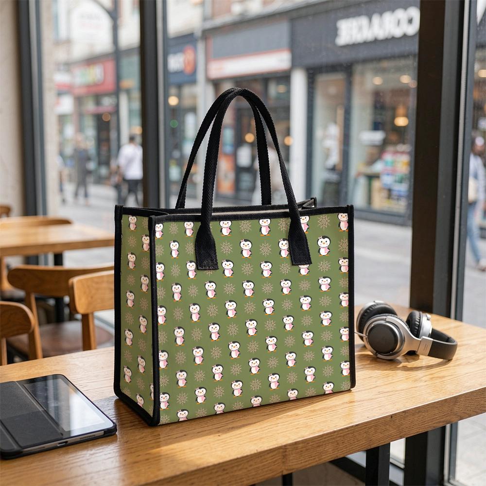 Cute Penguin Print Tote Bag Casual Daily Use Shoulder Handbag Lightweight