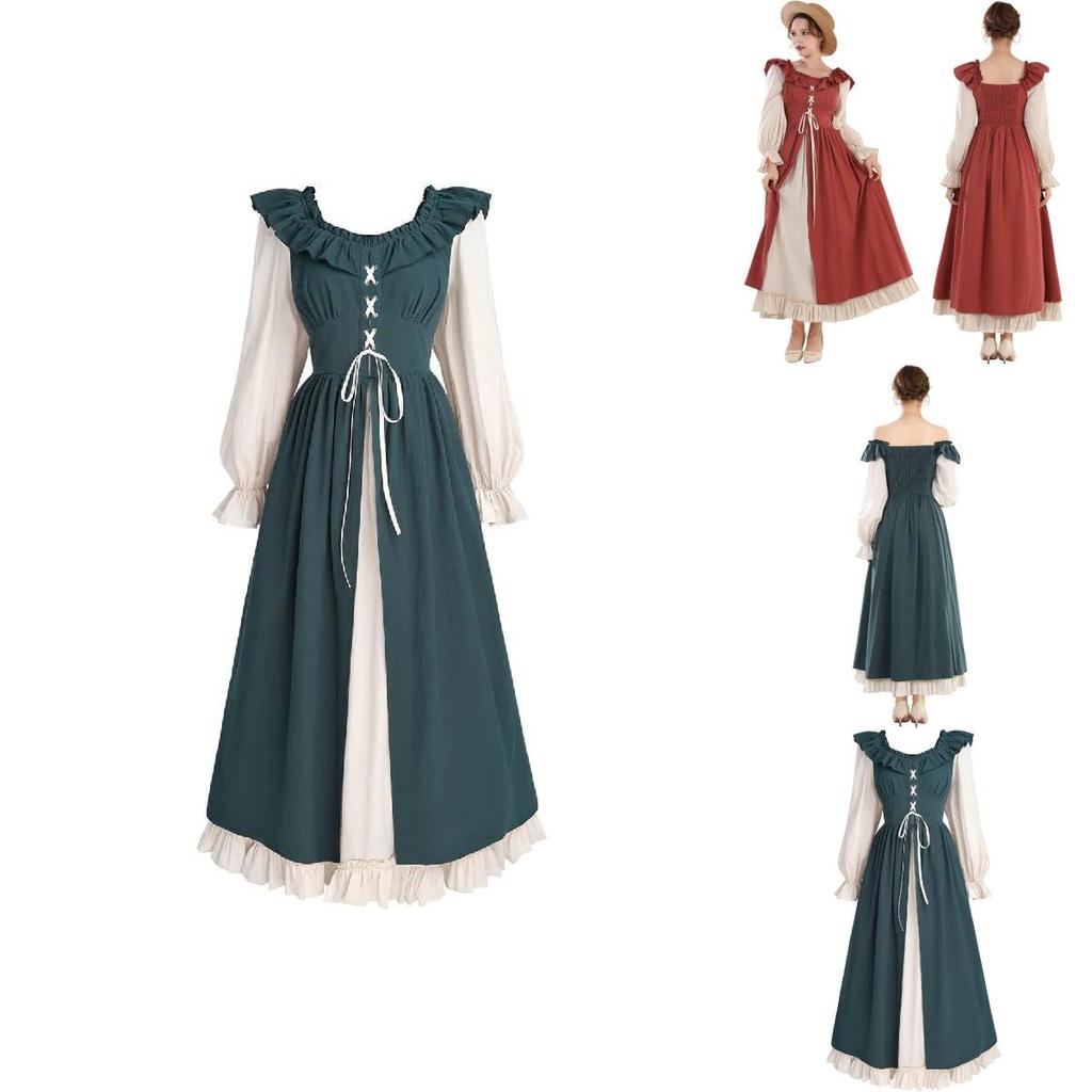 Renaissance Medieval The Lotus Long Sleeves Dresses Cosplay Clothes Costume