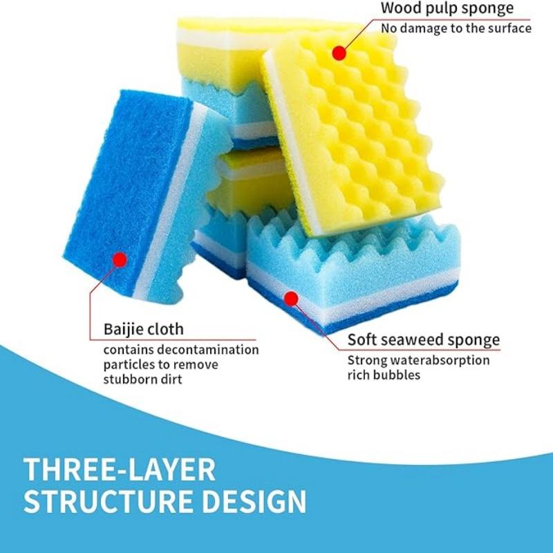 Wave Washing Dishes Sponge Kitchen Brush Pot Artifact Thickened Sponge Scouring Pad Brush Bowl Housework Cleaning Sponge Block