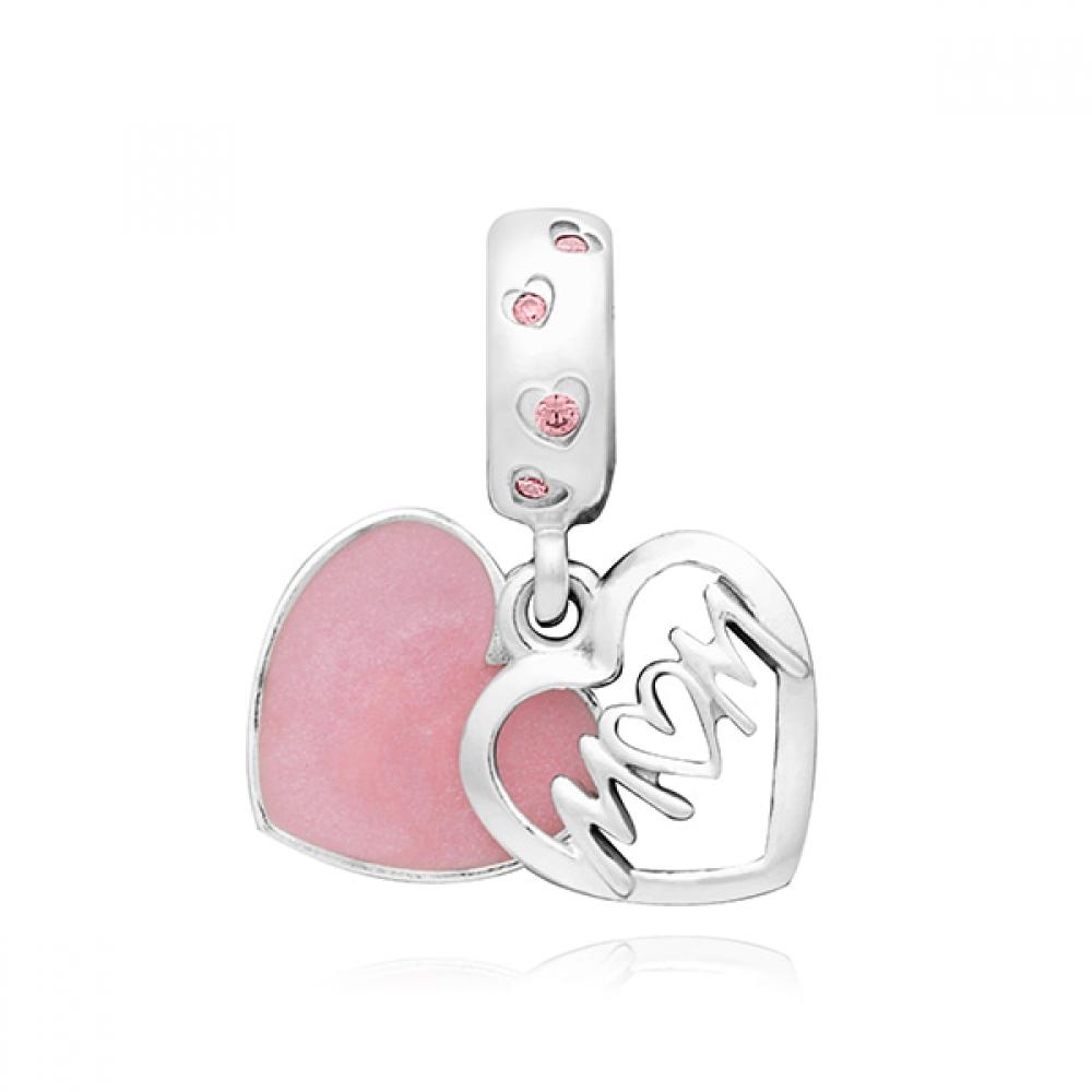 

PAndora 798887c01 Mom Script Heart Pendant And Dangle Silver Charm 798887C01