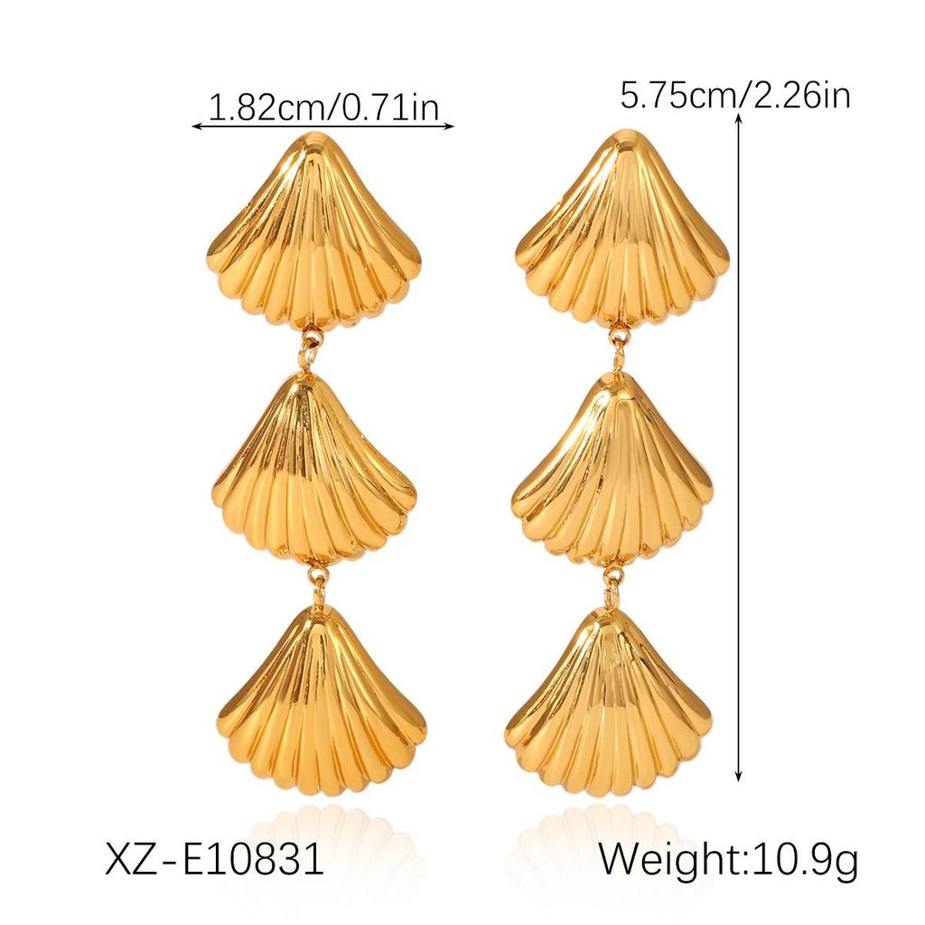 Europäisch-amerikanischer Stil Ozean-Thema 18K Gold Titanstahl Muschel und Seestern Ohrringe