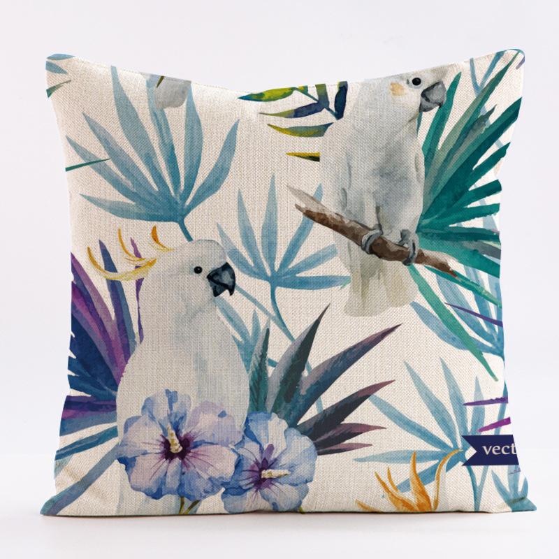 New Flower-and-bird Tropical Plant Waterproof Pillowcase, Printed Sofa Cushion, Detachable and Washable Pillow 45x45cm (Pillow Insert Not Included)