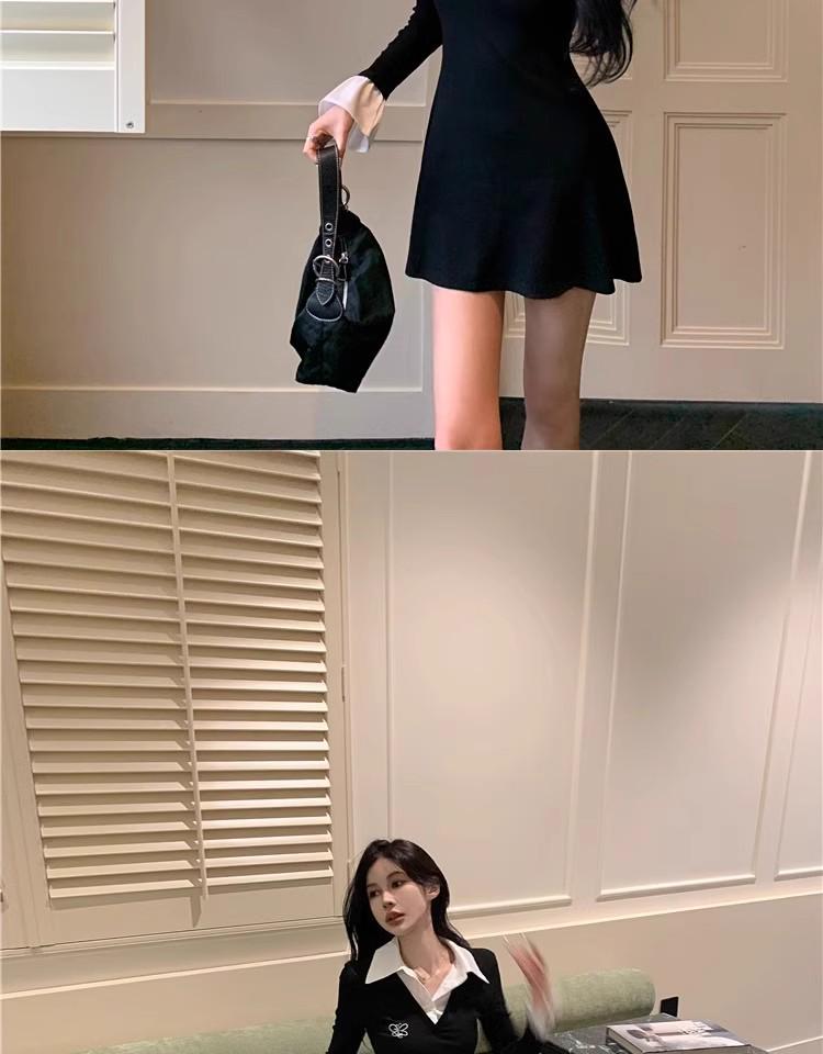 Korean Fashion Faux Two-Piece Shirt Dress – Chic Autumn/Winter Style with Unique Design and Short Skirt for Women