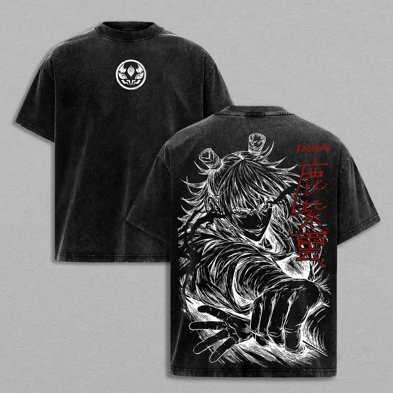 

Аниме Футболка Jujutsu Kaisen Винтажная Стиранная Оверсайз Футболка Мужская Женская Одежда Летняя Повседневная С Коротким Рукавом Хлопковые Футболки Топы S чёрный