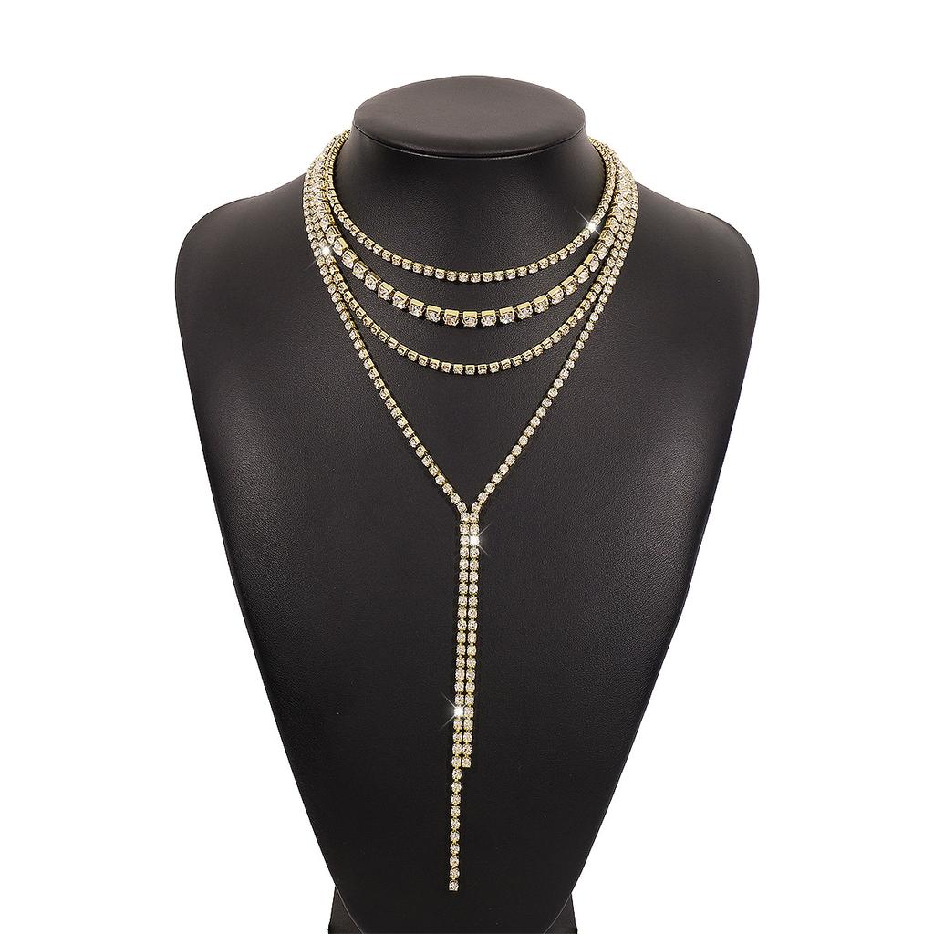Exaggerated Niche Fashion Rhinestone Necklace Multi-layer Light Luxury Tassel Necklace Dinner Dance Back Accessories