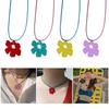 Colorful Acrylic Flower Pendant Necklace Vintage Harajuku Style Neckchain Adjustable Length Clavicle Chain for Women
