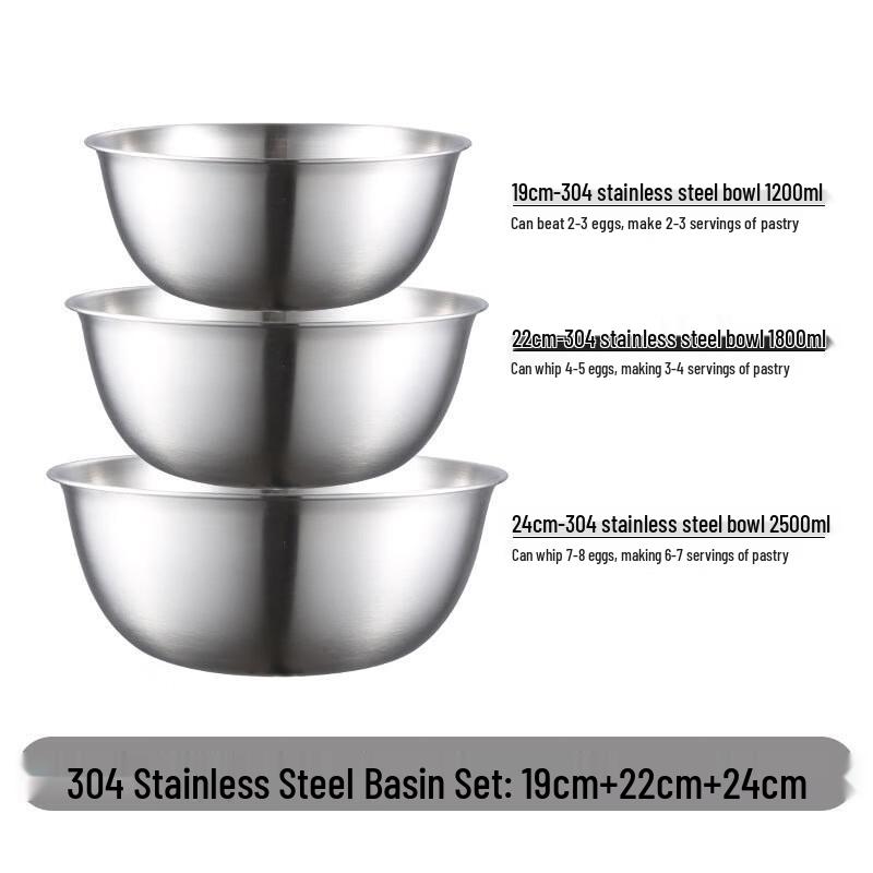 304 Edelstahl Rühr- & Salatschüssel mit Abtropfsieb - 3-teiliges Set