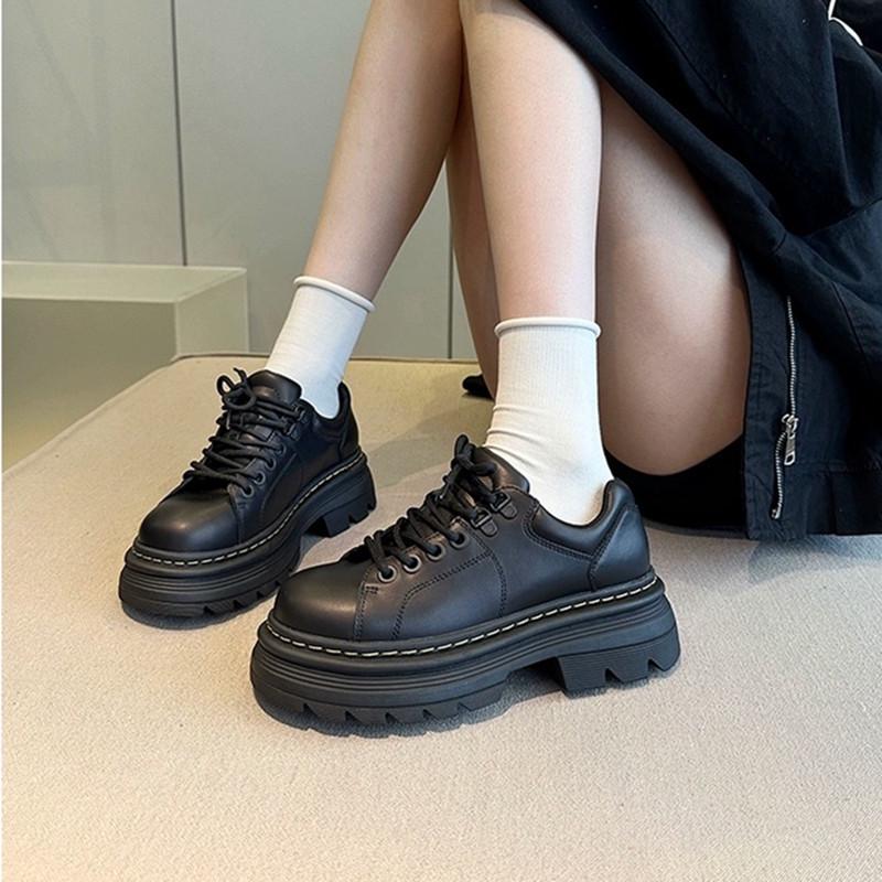 "Mocassins à plateforme en cuir à semelle épaisse pour femmes automne 2024 style britannique – Chaussures décontractées JK à lacets style collège"