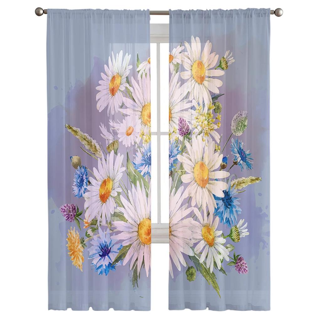 Blumen Gänseblümchen Minimalistische Fenster-Tüllvorhänge für Wohnzimmer Küche Moderne Fensterbehandlungen Voile-Vorhänge