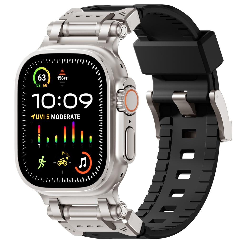 Silicone Strap For Apple Watch Band 44mm 49mm 45mm 42mm Rugged metal+rubber Bracelet iWatch Series 9 6 5 3 7 8 SE Ultra 2 bands