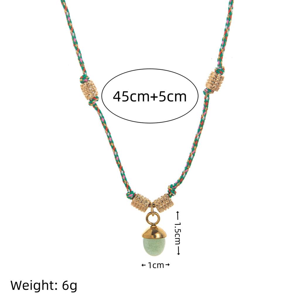 Stainless Steel Half-circle Natural Stone Acorn Pine Cone Pendant Necklace with Hand-knotted Rope Jewelry for Women.