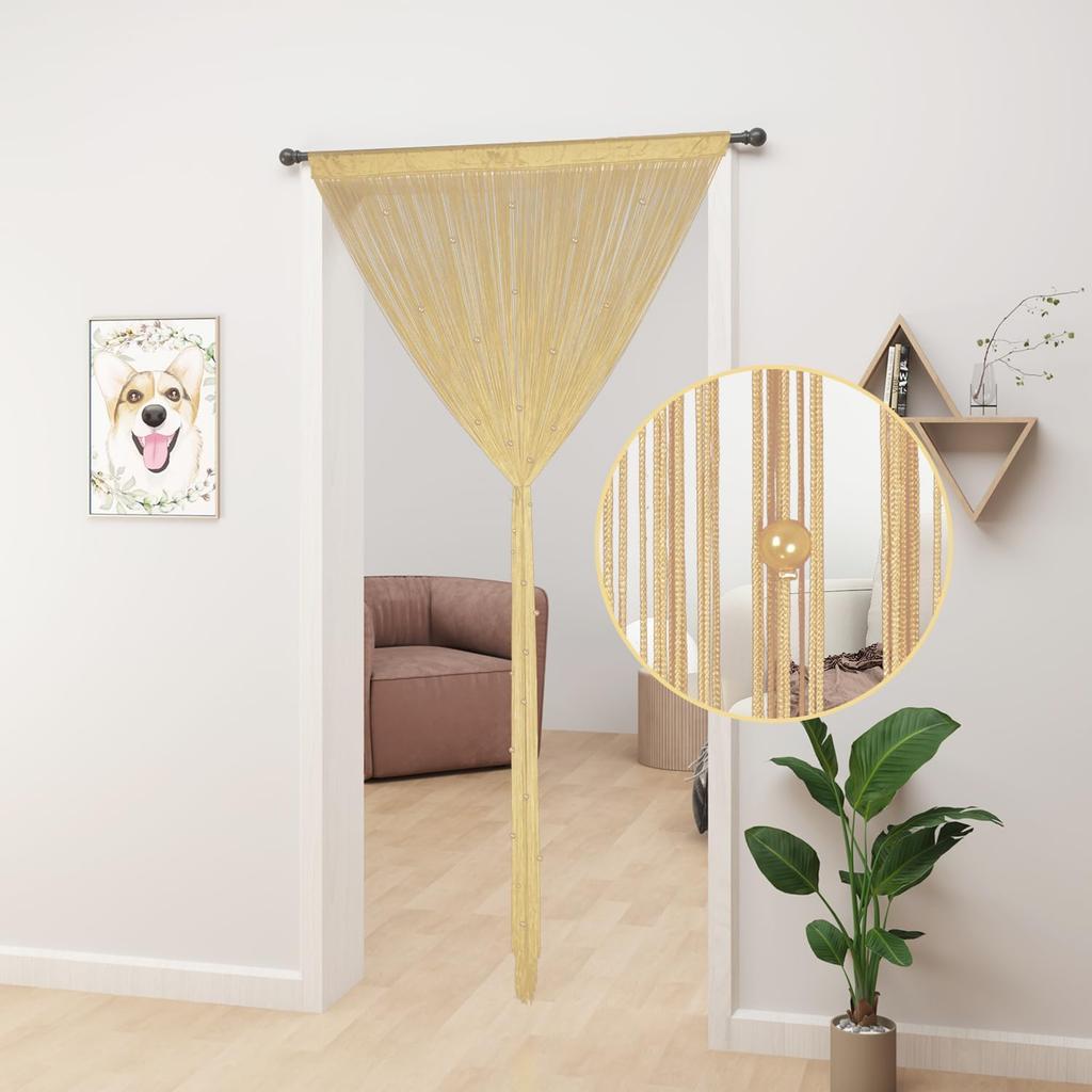 String Curtains Glitter Fringe Curtains for Window 39 X 79 Inch Door Divider Strip Tassel for Wedding Living Room Bathroom Coffee Shop(Champagne)