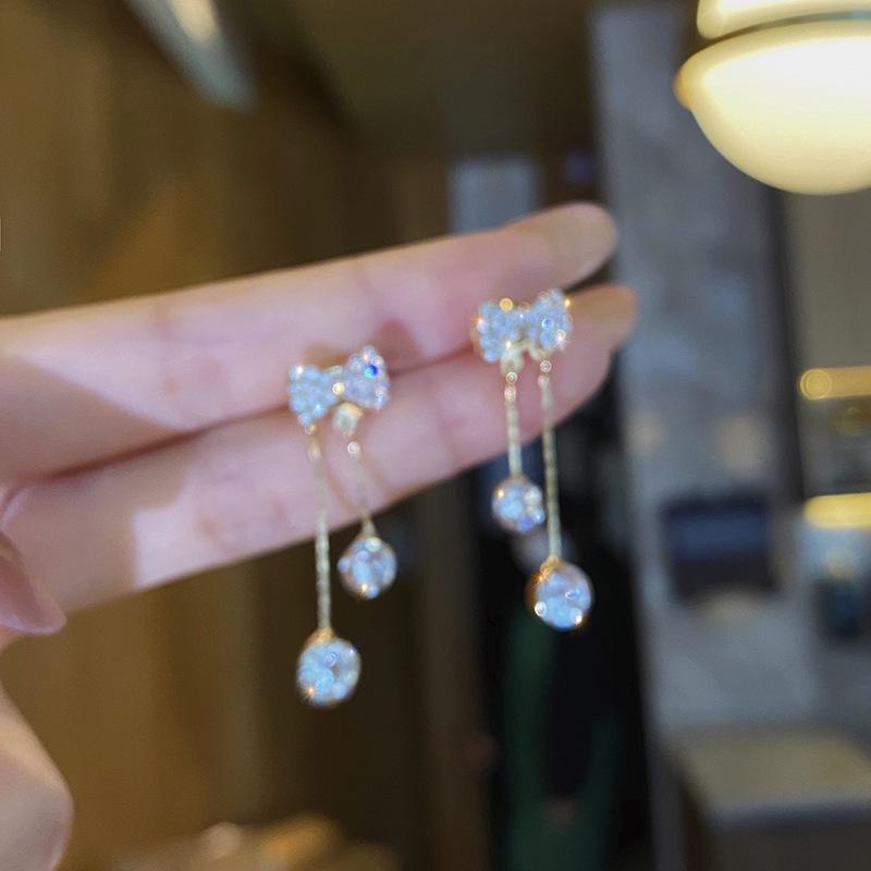 Cercei lungi cu fundă și ciucuri pentru femei, la modă, 2025, cu ace din argint 925, de lux, ușori și la modă