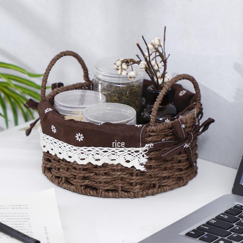 Woven Desktop Storage Basket for Cosmetics, Snacks, Keys, and Books