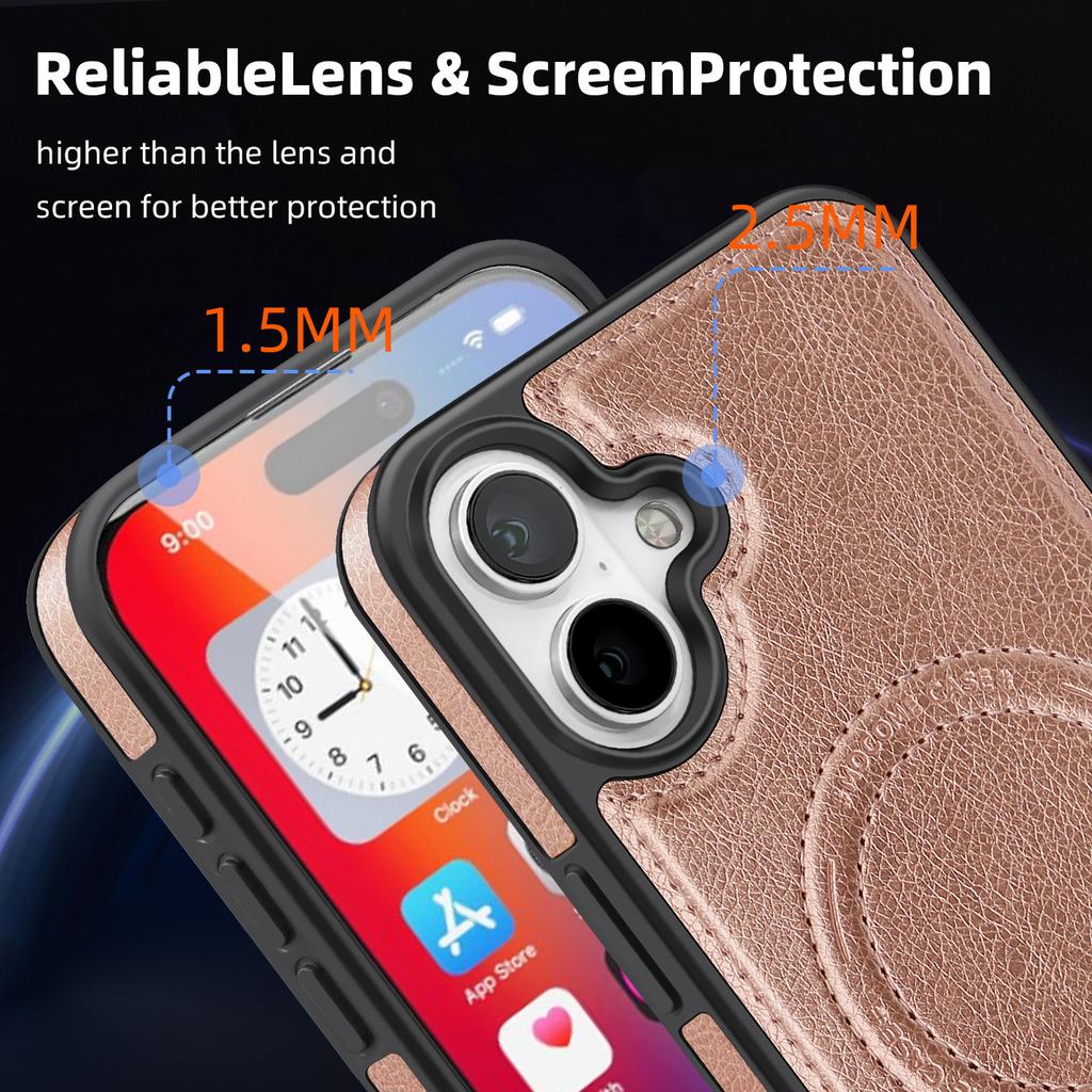 For iPhone 16 Plus Case Compatible with MagSafe with Folded Kickstand PC Silicone Leather Phone Back Cover