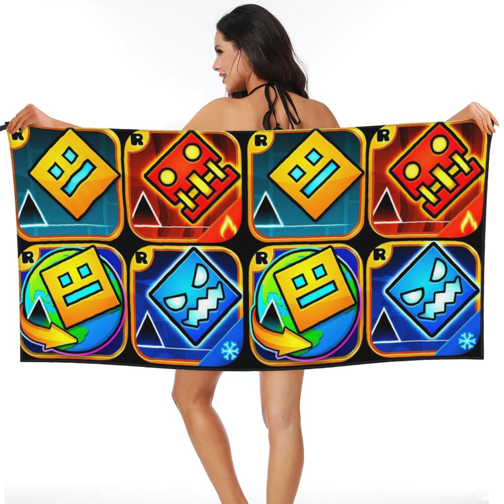 Video Game Geometry Dash Beach Towel Soft Microfiber Quick Dry Absorbent Quick Towels For Swimming