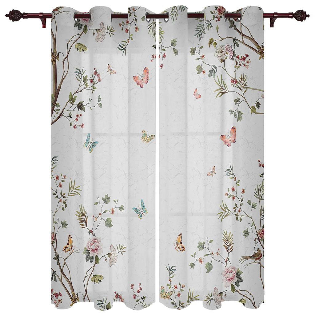 Starožitný květinový list motýl Okenní závěs Obývací pokoj Luxusní záclonový závěs do ložnice Domácí kuchyně Závěs