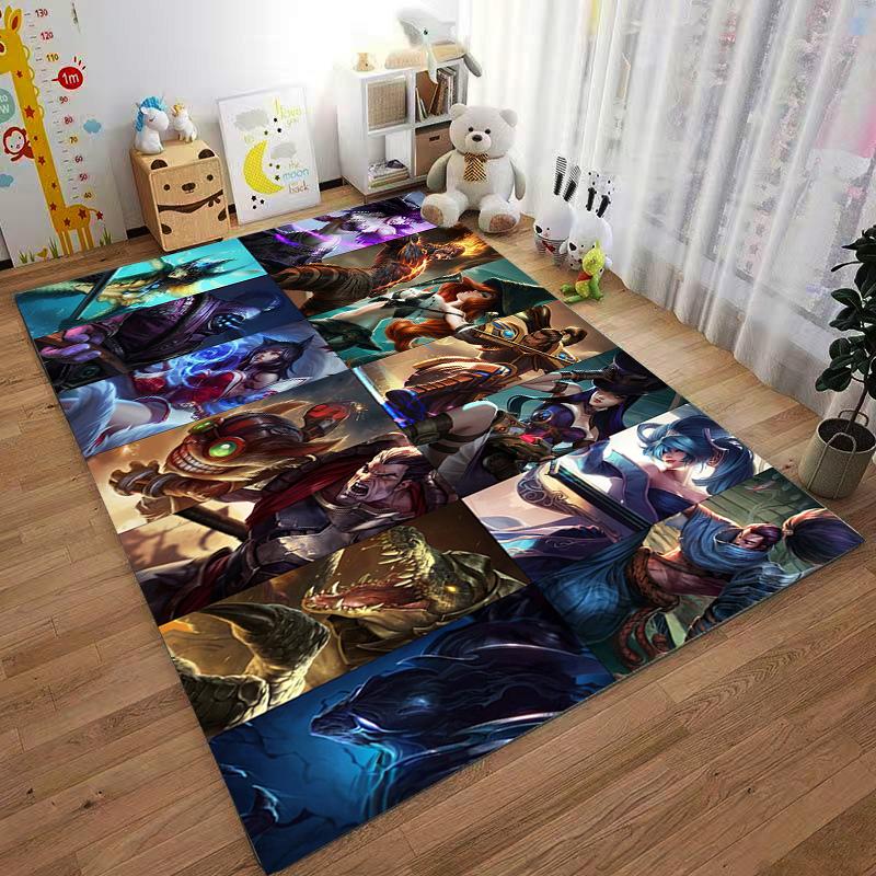 League of Legends Faction Character Print Flannel Rug, Non-Slip, Suitable for Bedroom, Living Room, Children's Room Decoration