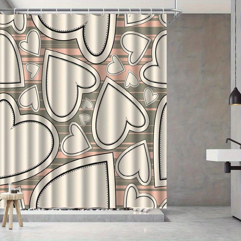 

1Pc Heart-Print Shower Curtain With Hooks, Machine Washable Polyester Material, Suitable For Bathroom Dcor. W60H190(CM)-1 Pcs