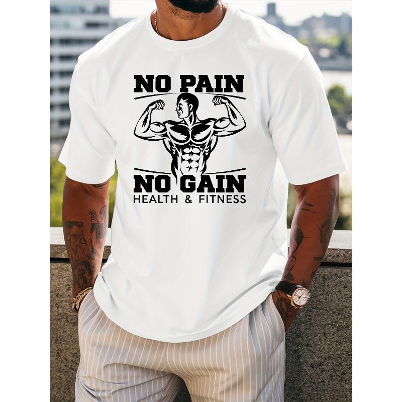 

Мужская футболка с круглым вырезом и графическим принтом для здоровья и фитнеса - Повседневная летняя спортивная мода, прямой крой, изготовлена из прохладной S белый