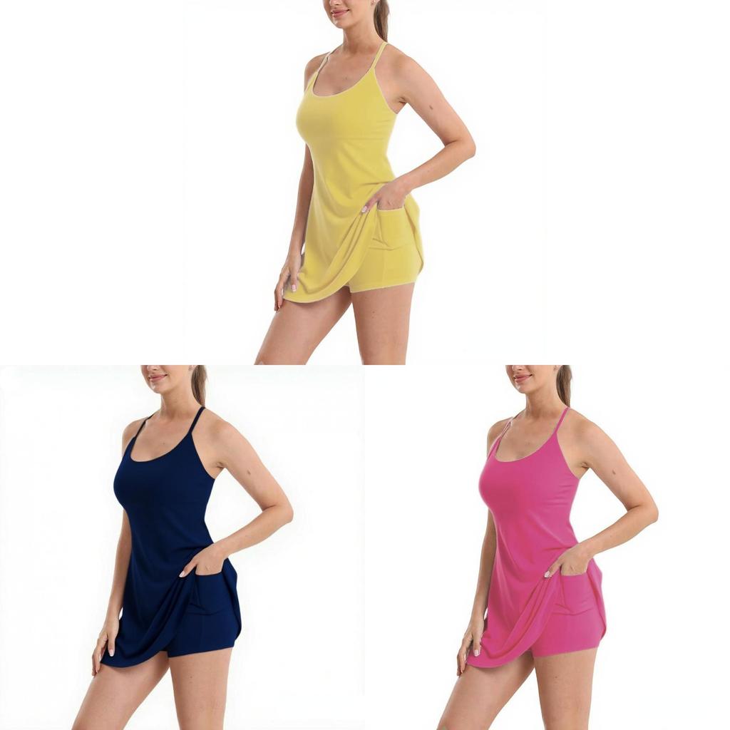 Summer Sleeveless A Line Dress With Removable Padded Shorts For Casual Wear