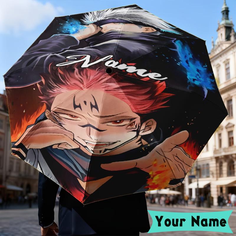 Custom Name Light Darkness Jujutsu Umbrella, Foldable Umbrella Suitable for Outdoor Shopping Travel Sports, Exquisite Gift for Family