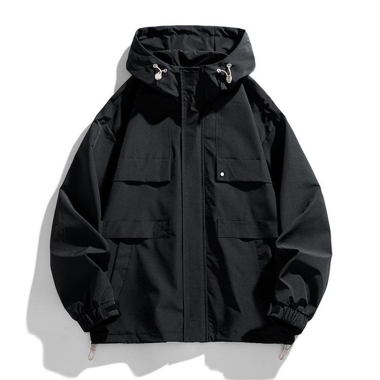 Men Spring Autumn Loose Hooded Tooling Jacket INS Trendy Fat Plus Size Top Coat