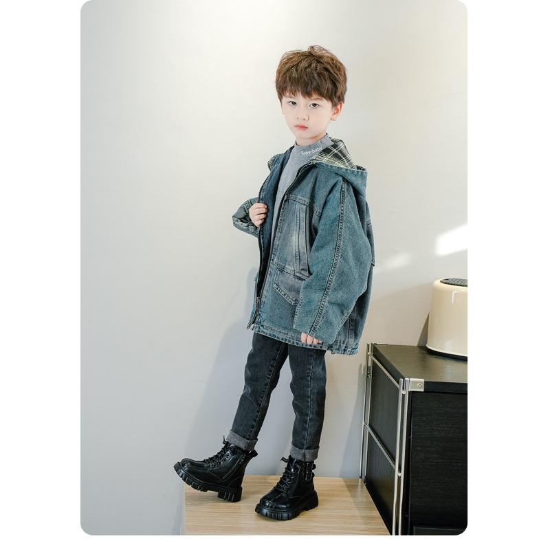 Fashion retro children's Martin boots autumn and winter new leather single boots velvet British style casual non-slip boys short boots
