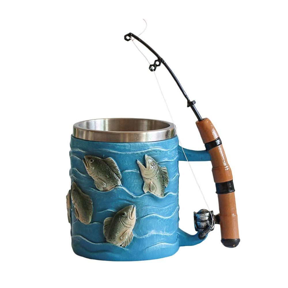

Resin Fishing Coffee Mug Rod & Reel Design Simulated Fishing Line Cup Funny Fishing Mug Water Cup Style 1