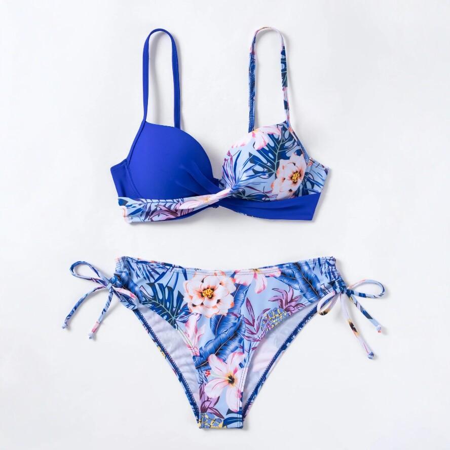 New printed split bikini sexy strap swimsuit ins wind pure desire beach swimsuit S