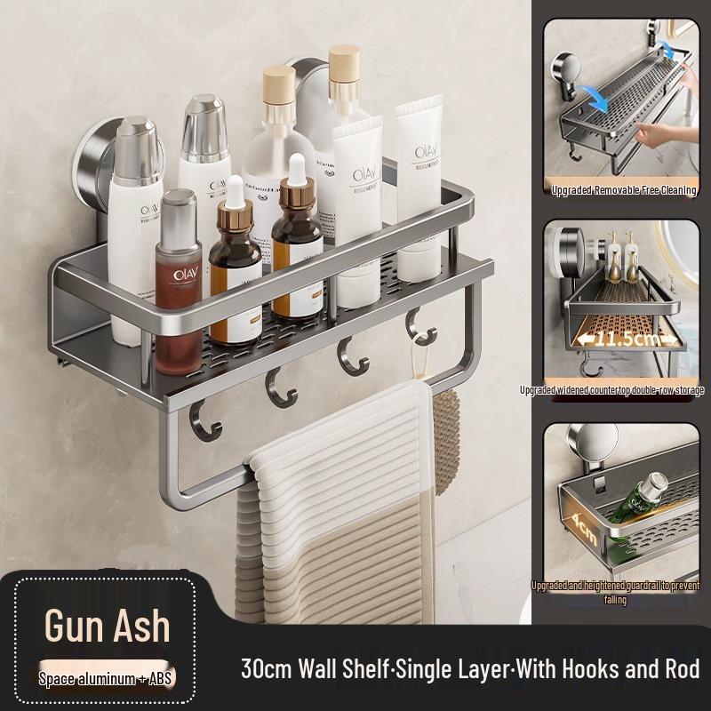No-Drill Bathroom Suction Cup Shelf - Wall-Mounted Vanity & Toilet Storage Rack