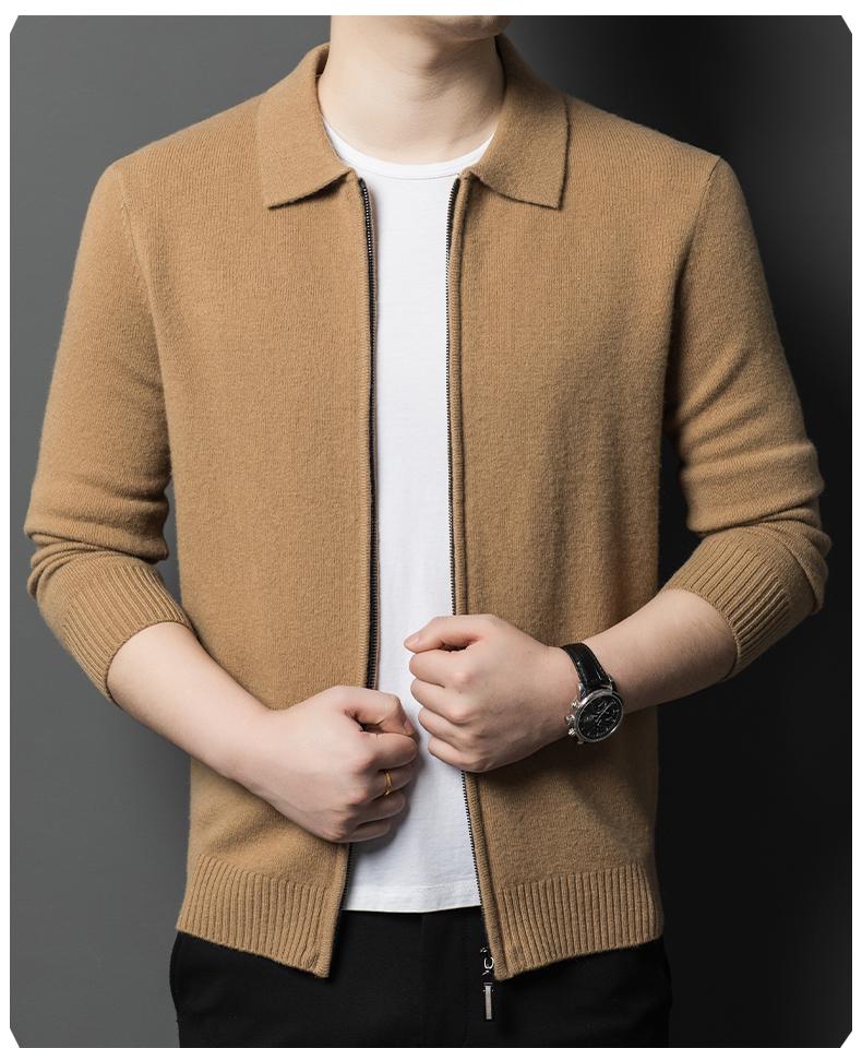 Men's Plus Size Trendy Turn-Down Collar Wool Cardigan Jacket – Casual Knitwear Fleece for Autumn/Winter