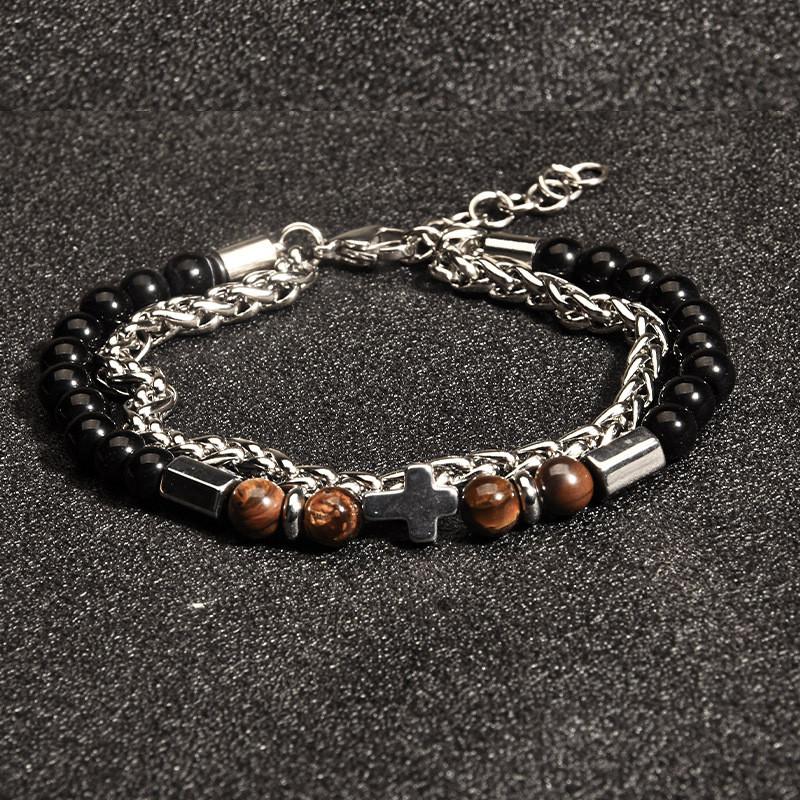 Stainless Steel Mens Geometric Jewelry With Lion Head Charm For Daily Wear