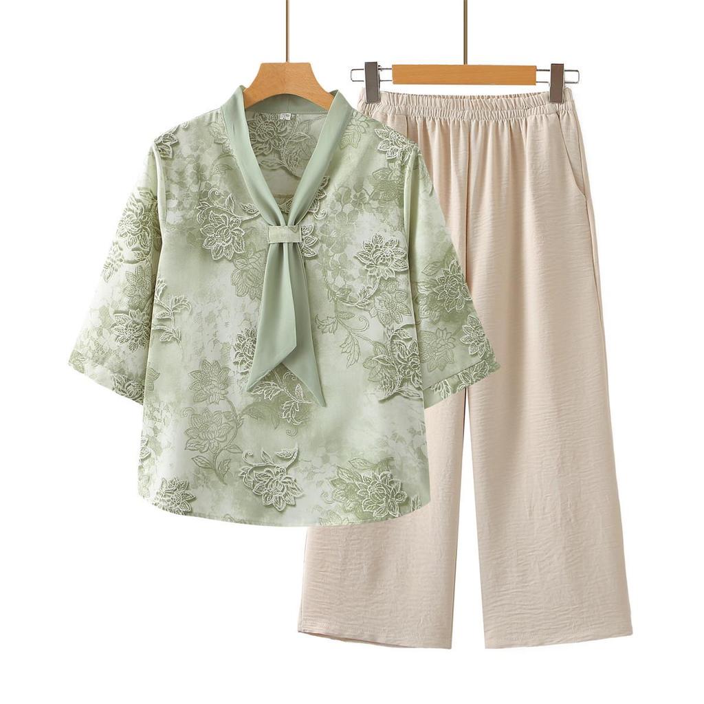 2026 Summer Fashion Set for Short Middle-aged Women: Modern Chinese Style Pullover Top
