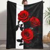 1 Fluffy Red Rose Floral Print Flannel Blanket - Warm and Cozy, Perfect for Sofas, Offices, Beds, Camping, and Christmas.