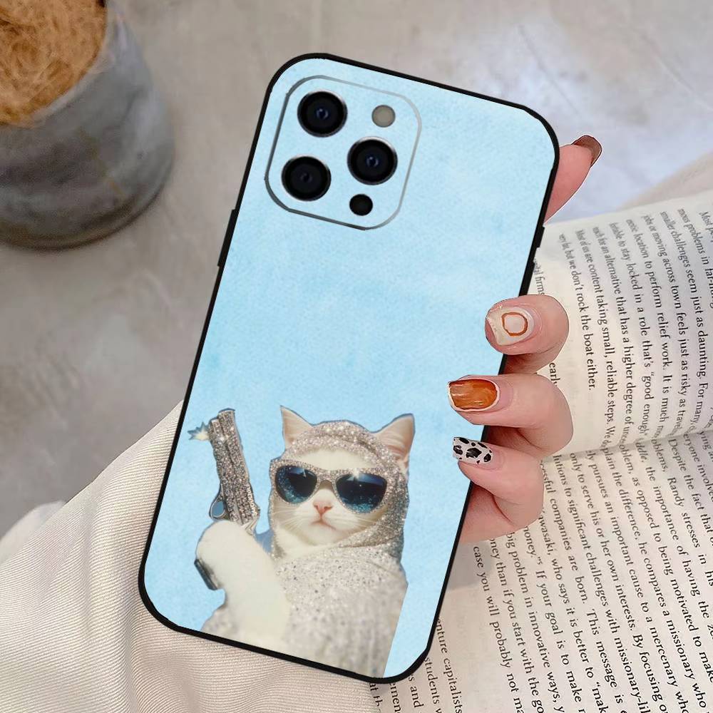 Funny Cute Cat Phone Case For iPhone 17, 16,15,14,13,12,11 Plus,Pro Max, Others Soft Black Cover